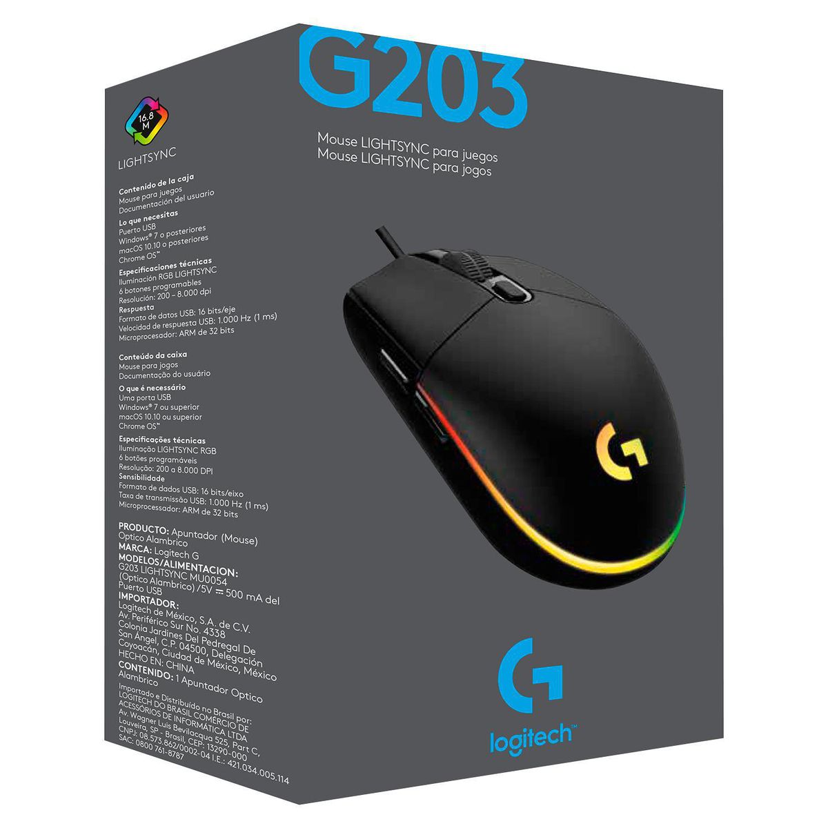 LOGITECH - Mouse gamer G203 Lightsync negro