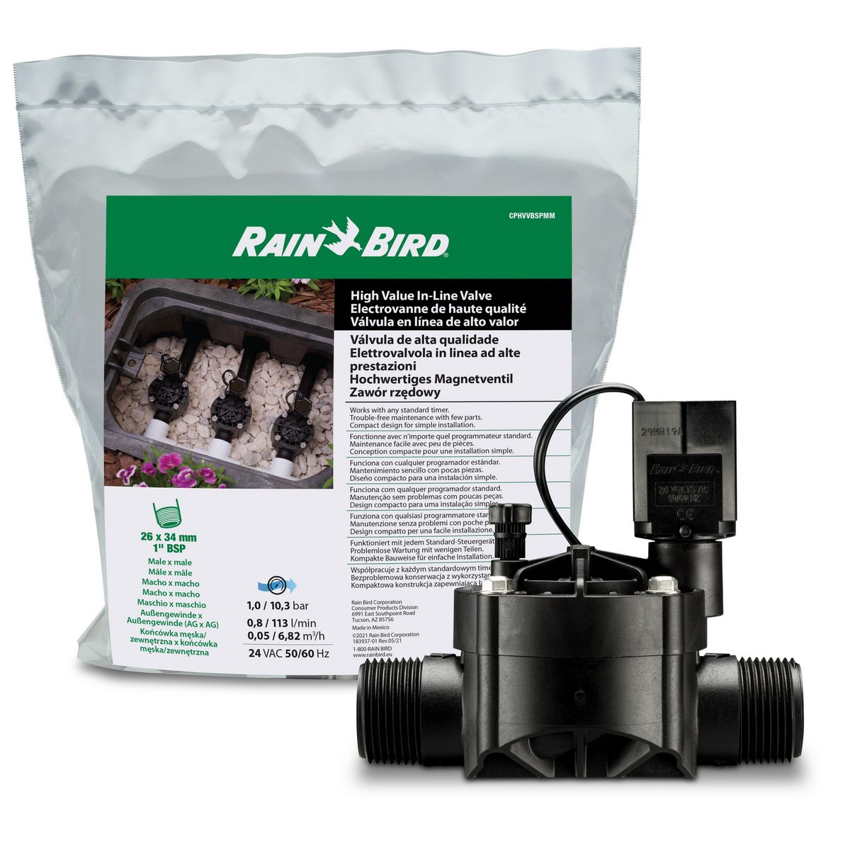 RAIN BIRD - Válvula Solenoide 1" HV BSP sin Registro