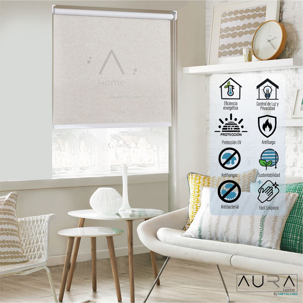 AURA - Cortina Roller Black Out Poliéster Lino Texturado