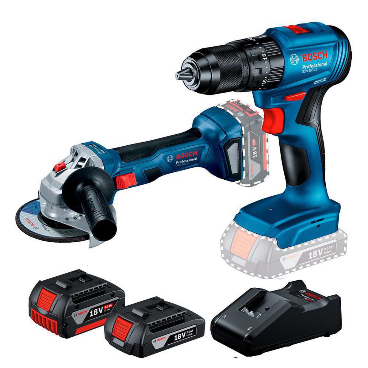 BOSCH - Taladro Inalámbrico Percutor 13mm 18 V/Esmeril 18 V/2 Baterías
