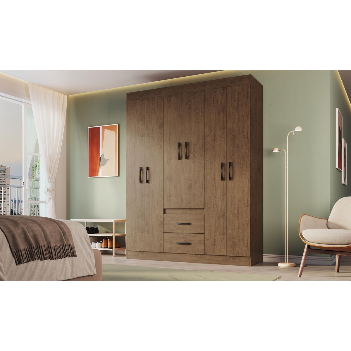 ALTAVISION - Clóset Siena 6 Puerta(s) 2 Cajón(es) 1 Repisa(s) 156x183x45 cm Café