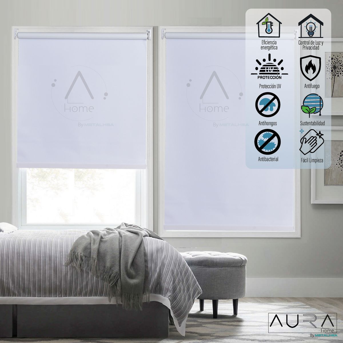 AURA - Cortina Roller Black Out Aura Blanco