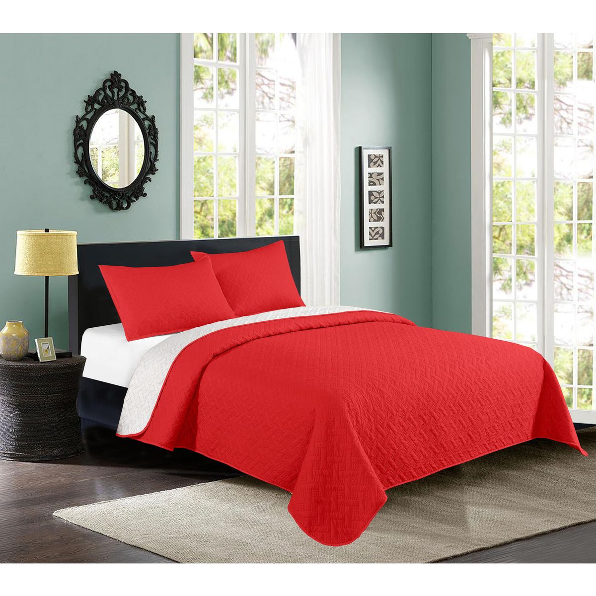 ILLUSIONS - Quilt 2 plazas Bicolor Rojo 