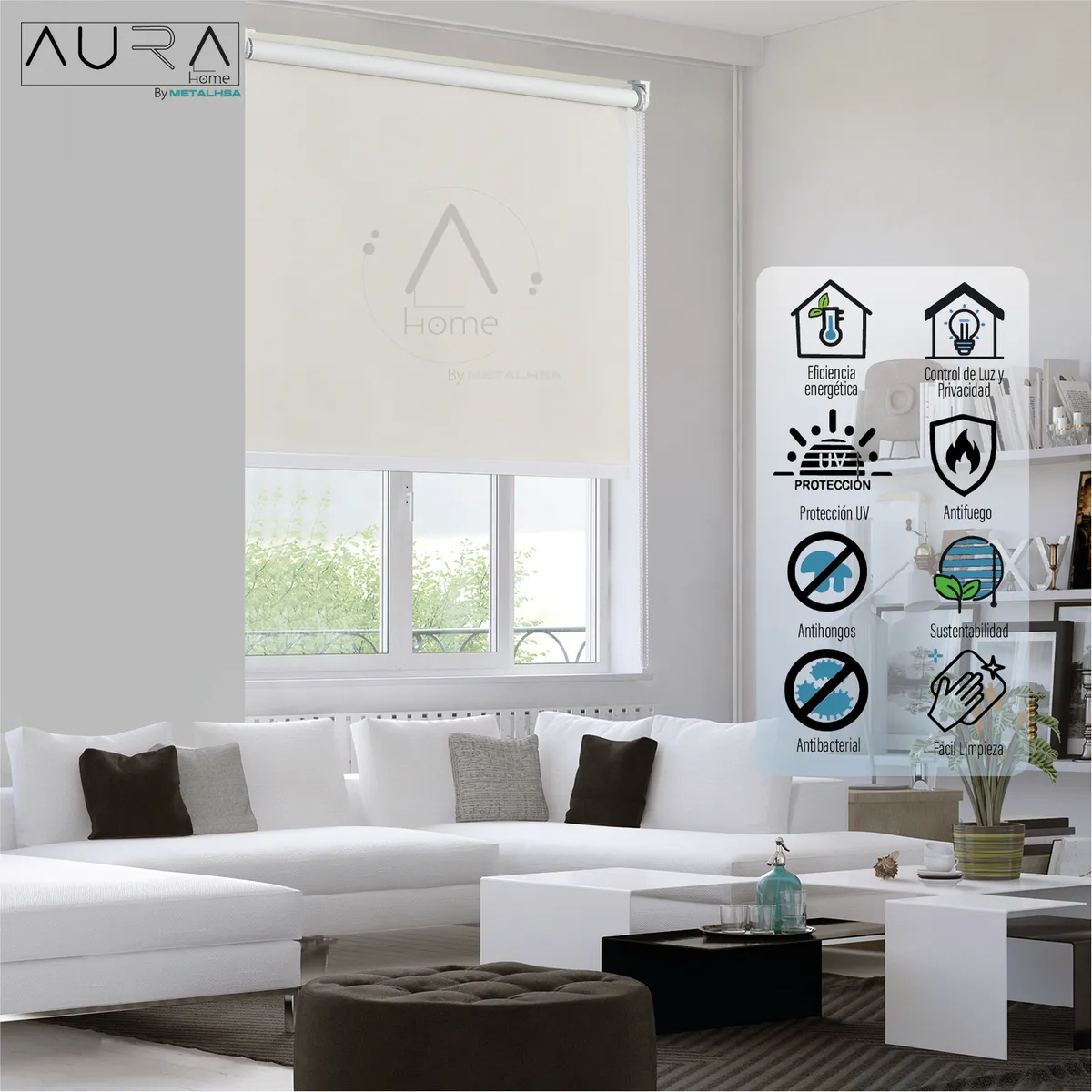 AURA - Cortina Roller Black Out Poliéster Beige