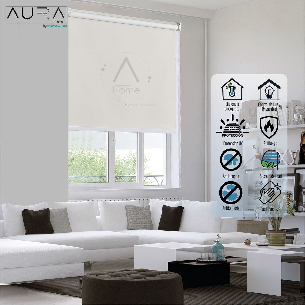 AURA - Cortina Roller Black Out Poliéster Beige