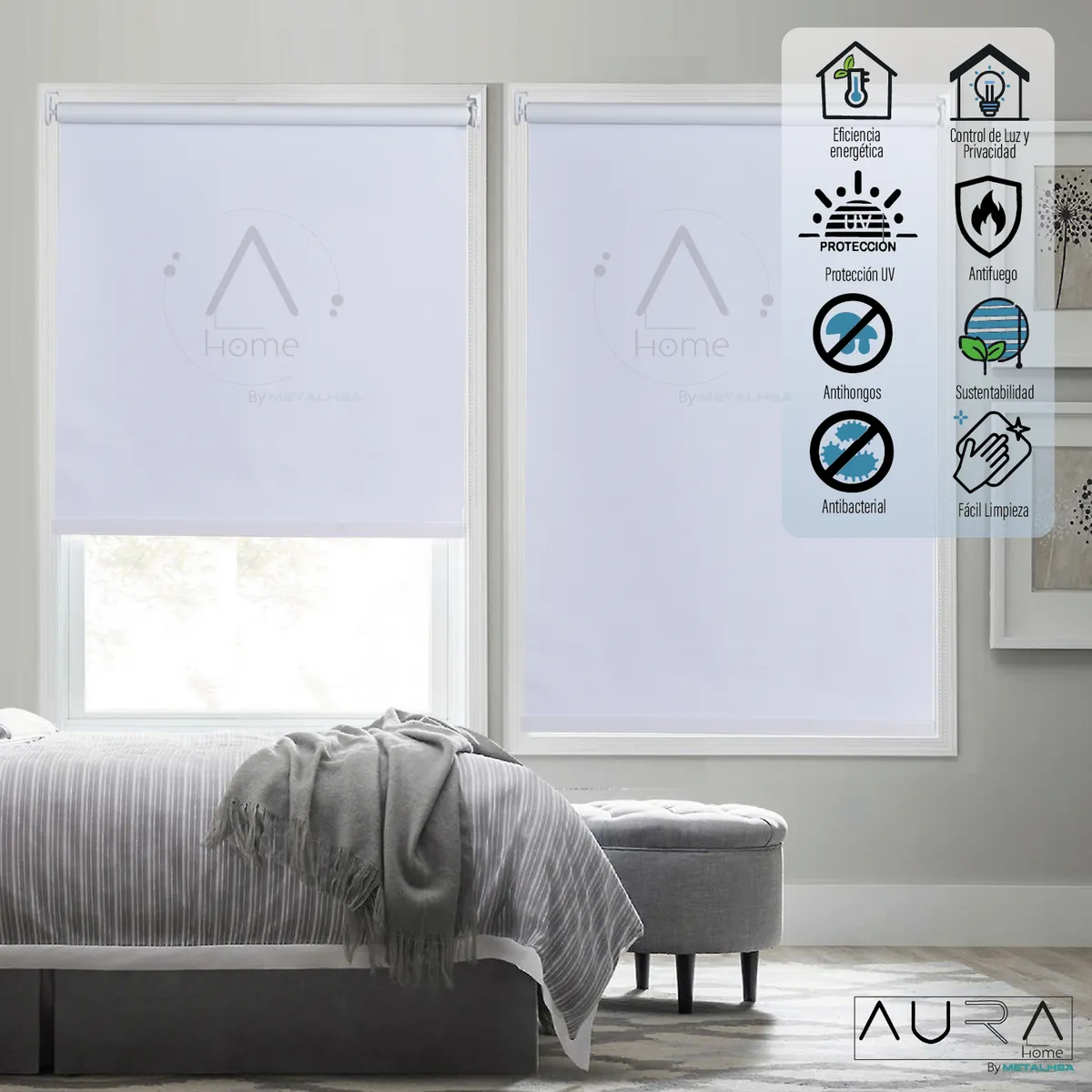 AURA - Cortina Roller Black Out Aura Blanco