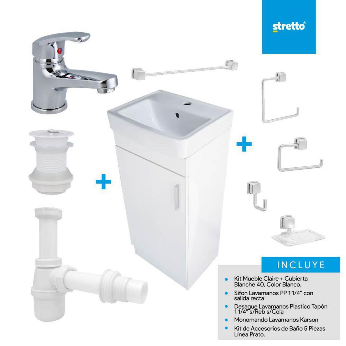 STRETTO - Mueble de Baño Claire Blanco 40x82x42 cm