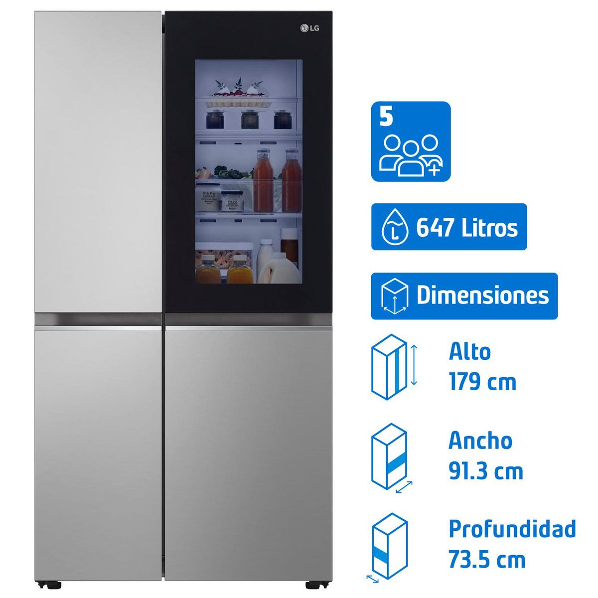 LG - Refrigerador 2 Puertas Side by Side No Frost 647 Litros GS66BVP