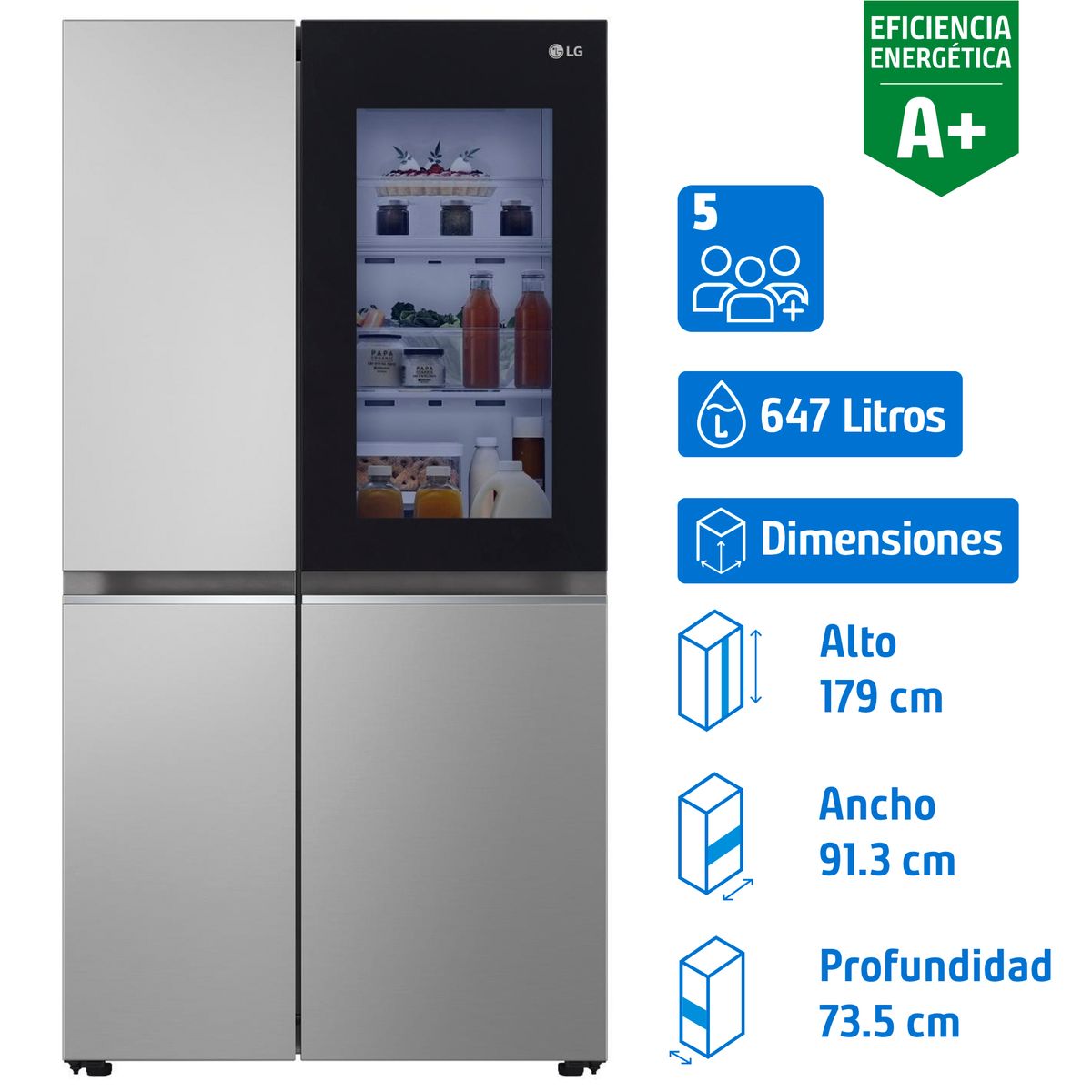 LG - Refrigerador 2 Puertas Side by Side No Frost 647 Litros silver GS66BVP