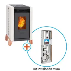 AMESTI - Estufa Pellet 01-403/Kit Instalación Muro Blanco
