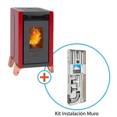 AMESTI - Estufa Pellet 01-401/Kit Instalación Muro Rojo