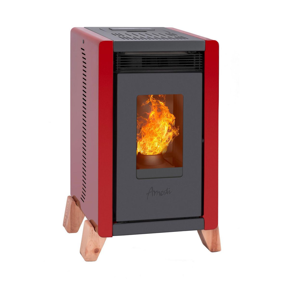 AMESTI - Estufa Pellet 01-401/Kit Instalación Muro Rojo