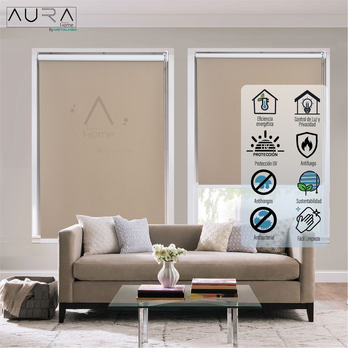 AURA - Cortina Roller Black Out Poliéster Tabaco