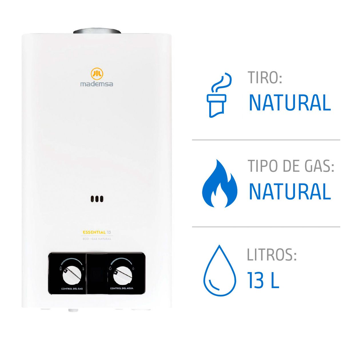 MADEMSA - Calefont Gas Natural 13 Litros Tiro Natural Ionizado