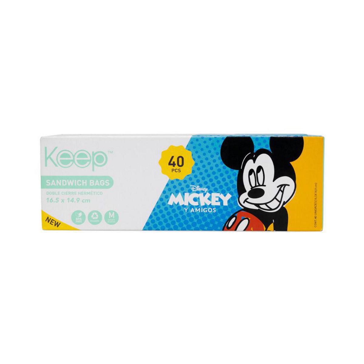 DISNEY - Bolsas Sandwich Disney Mickey 40 Unidades 600 Ml