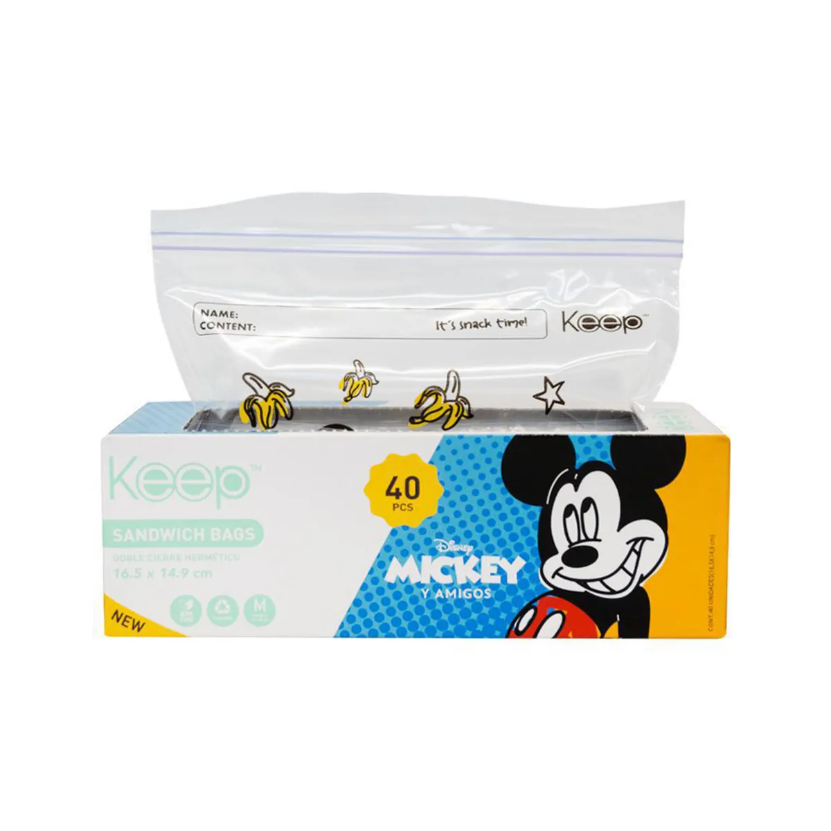 DISNEY - Bolsas Sandwich Disney Mickey 40 Unidades 600 Ml