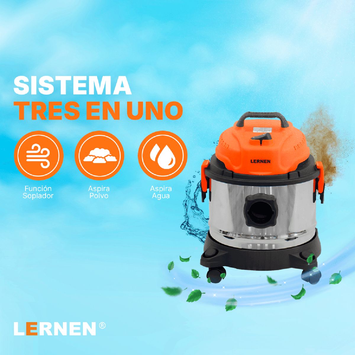 Aspiradora de Polvo y Agua 1400 W 15 Litros ASPI15L1400W, marca LERNEN - Foto 2