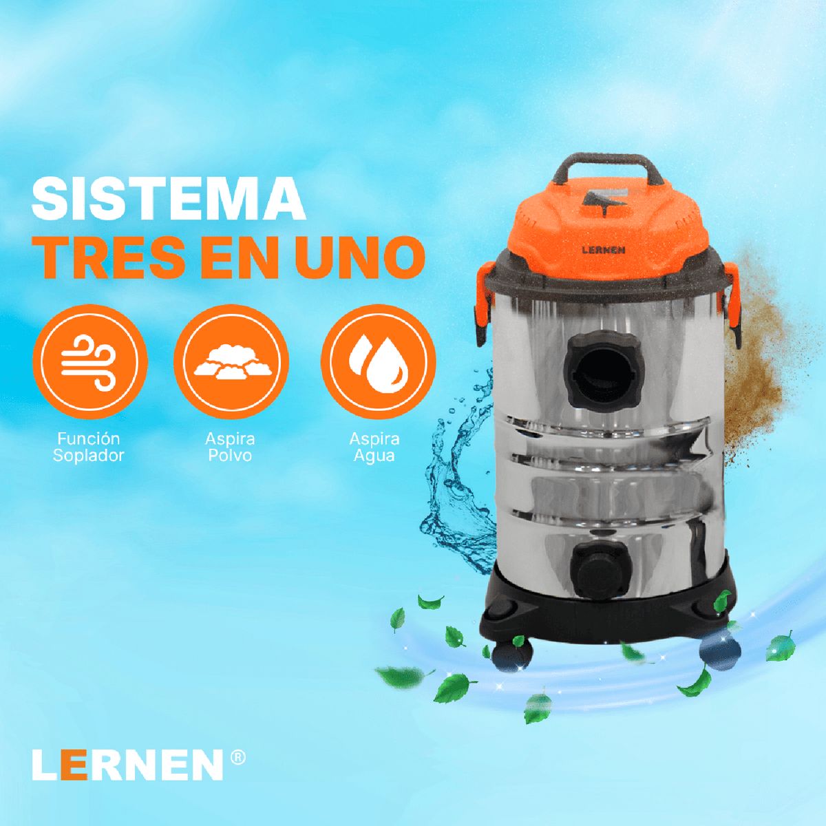 LERNEN - Aspiradora de Polvo y Agua 30 Litros ASPI30L1500W