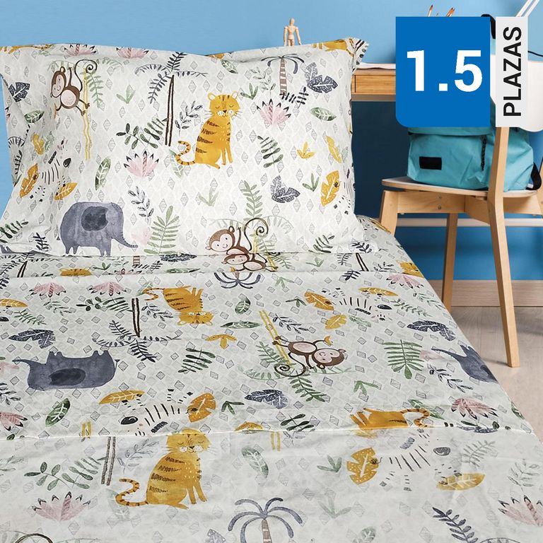 Sábana Jungle 1.5 plazas 144 Hilos Multicolor