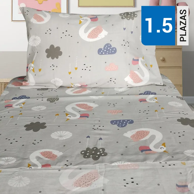 ILLUSIONS - Sabana Swan 1.5 plazas 144 Hilos Gris
