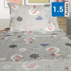 ILLUSIONS - Sabana Swan 1.5 plazas Poliéster algodón 144 Hilos Gris