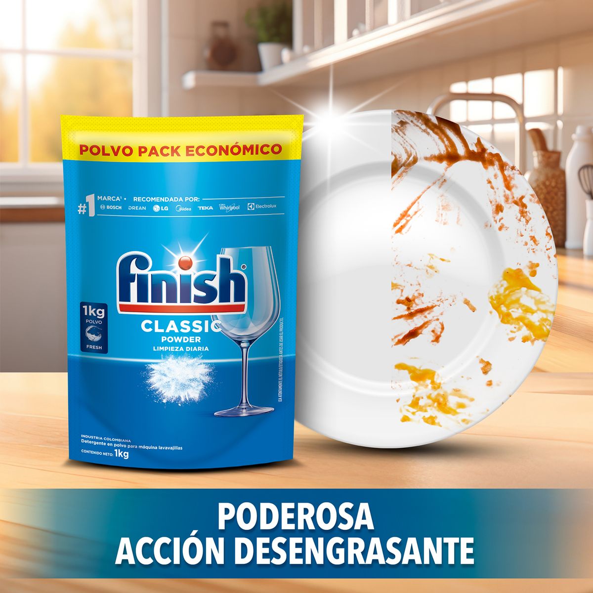 FINISH - Detergente en Polvo para Lavavajillas 1 kg Doypack