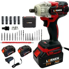 LERNEN - Llave de impacto inalámbrica 1/2" + 2 baterías + accesorios
