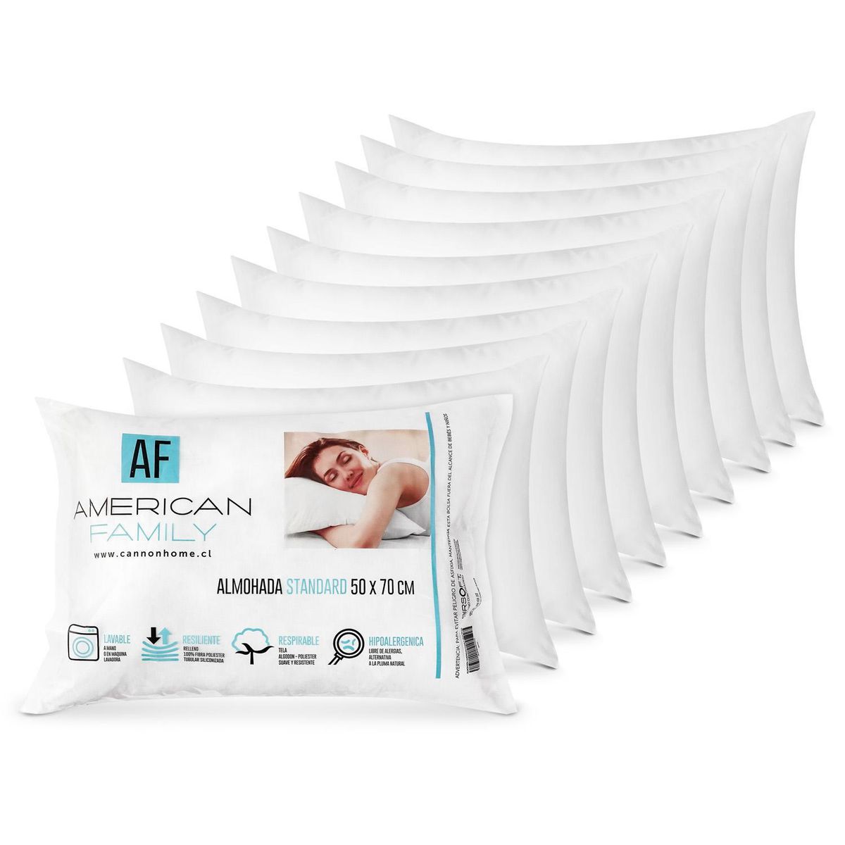 CANNON - Pack 10 Almohadas de Fibra sintética para Dormir 50x70 cm