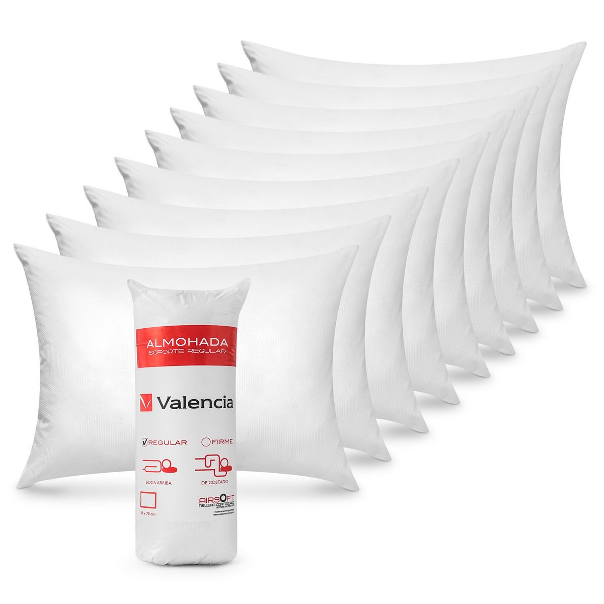 CANNON - Pack 10 Almohadas Valencia Medio de Fibra sintética para Dormir 50x70 cm