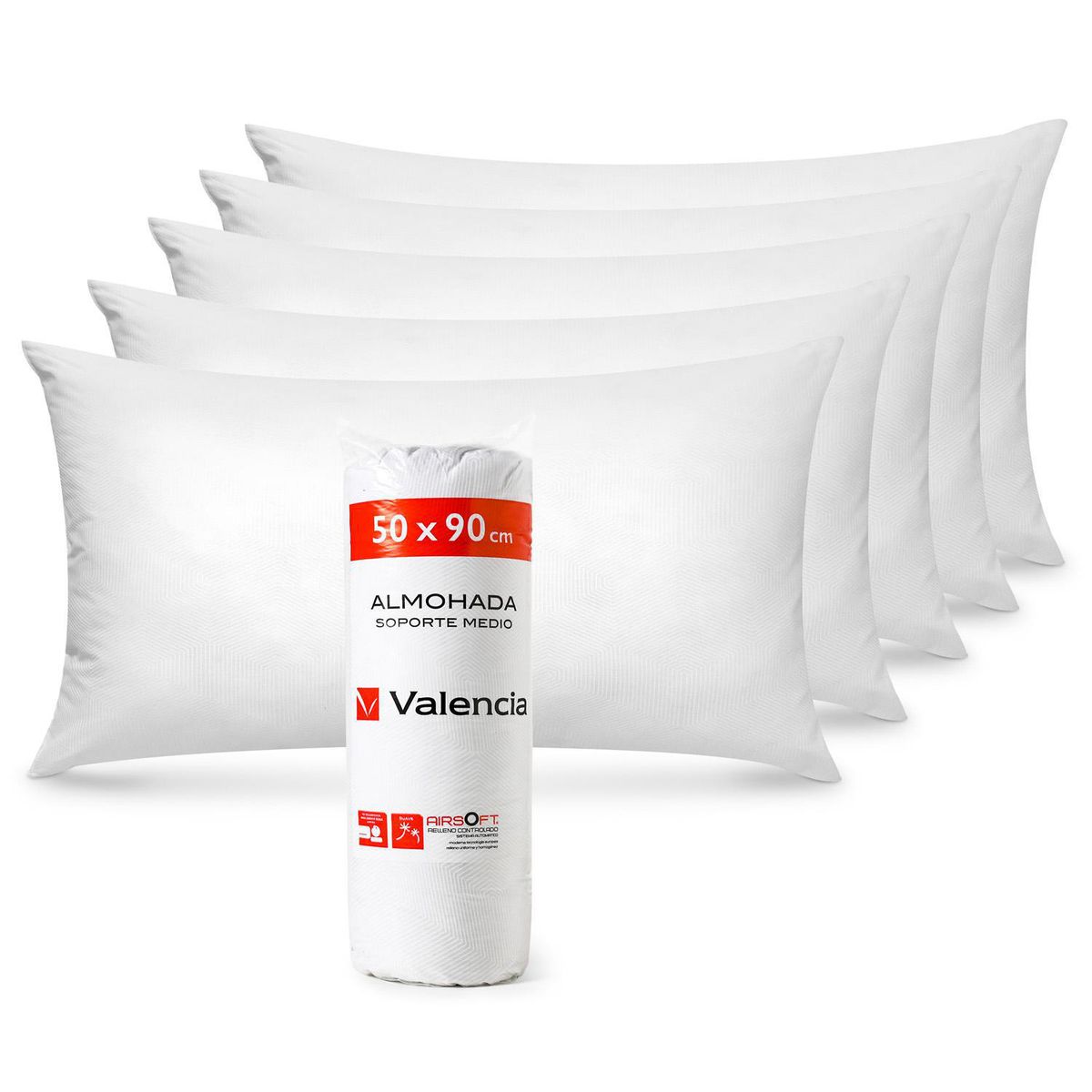 CANNON - Pack 6 Almohadas de Fibra sintética para Dormir 50x90 cm