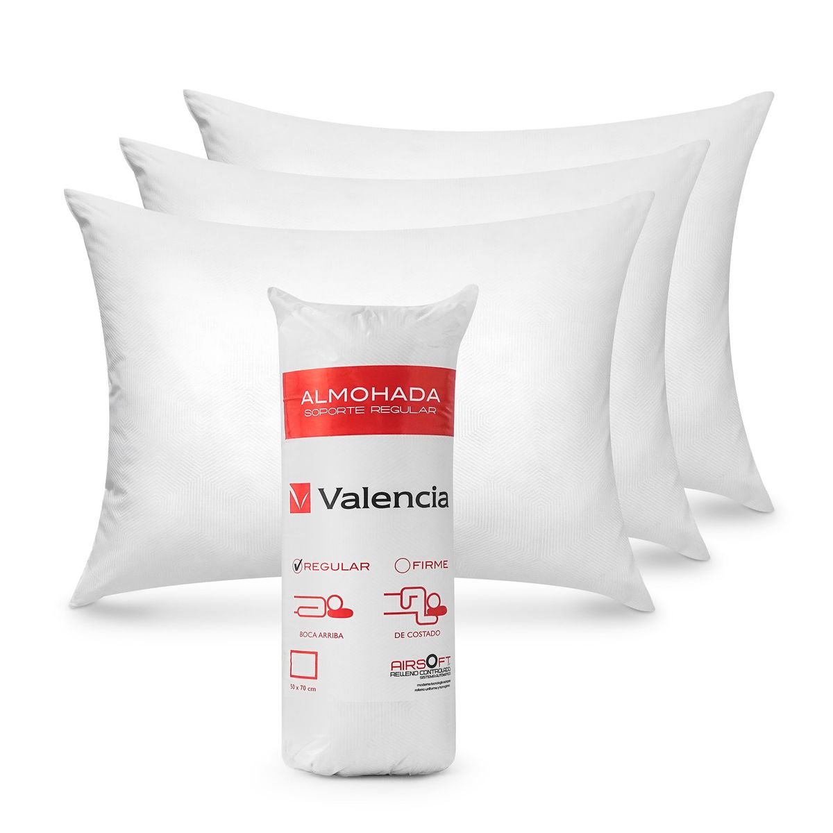 CANNON - Pack 4 Almohadas Valencia Medio de Fibra sintética para Dormir 50x70 cm