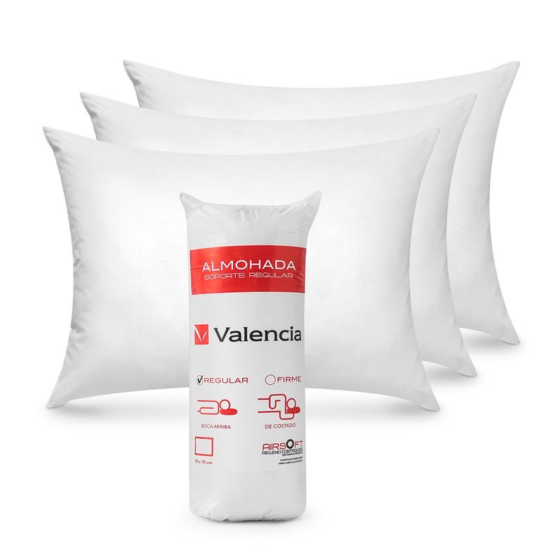 CANNON - Pack 4 Almohadas Valencia Medio de Fibra sintética para Dormir 50x70 cm
