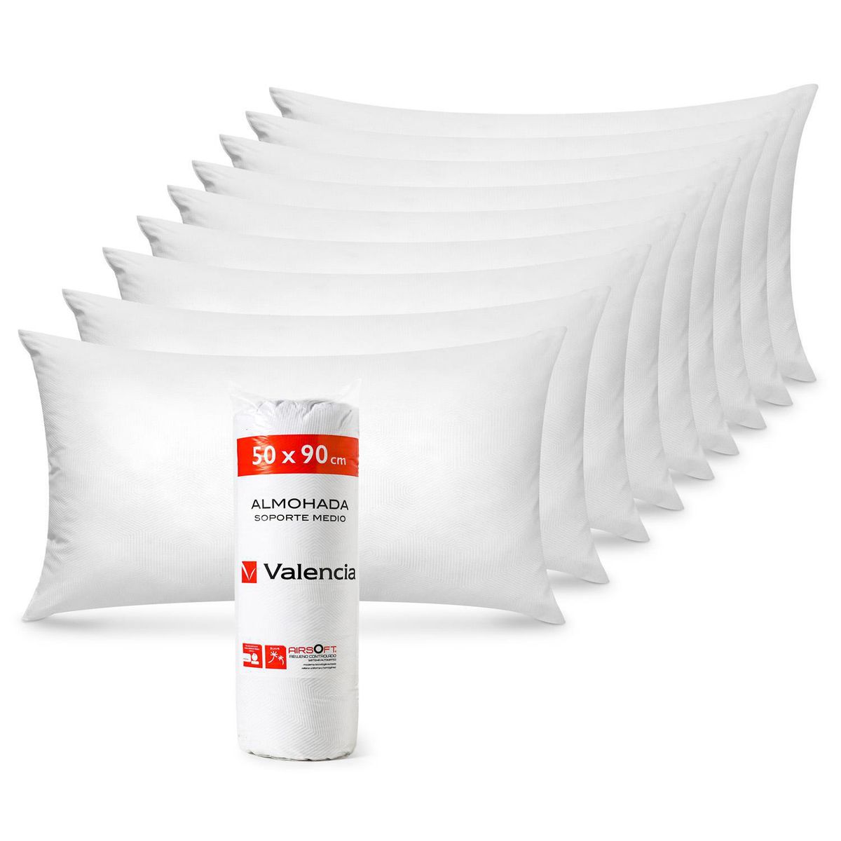 CANNON - Pack 10 Almohadas de Fibra sintética para Dormir 50x90 cm