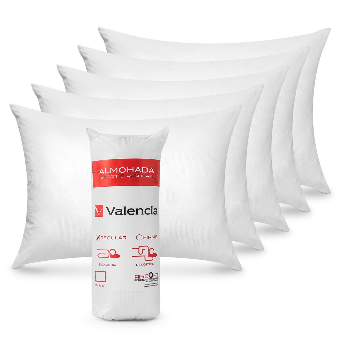 CANNON - Pack 6 Almohadas Valencia Medio de Fibra sintética para Dormir 50x70 cm