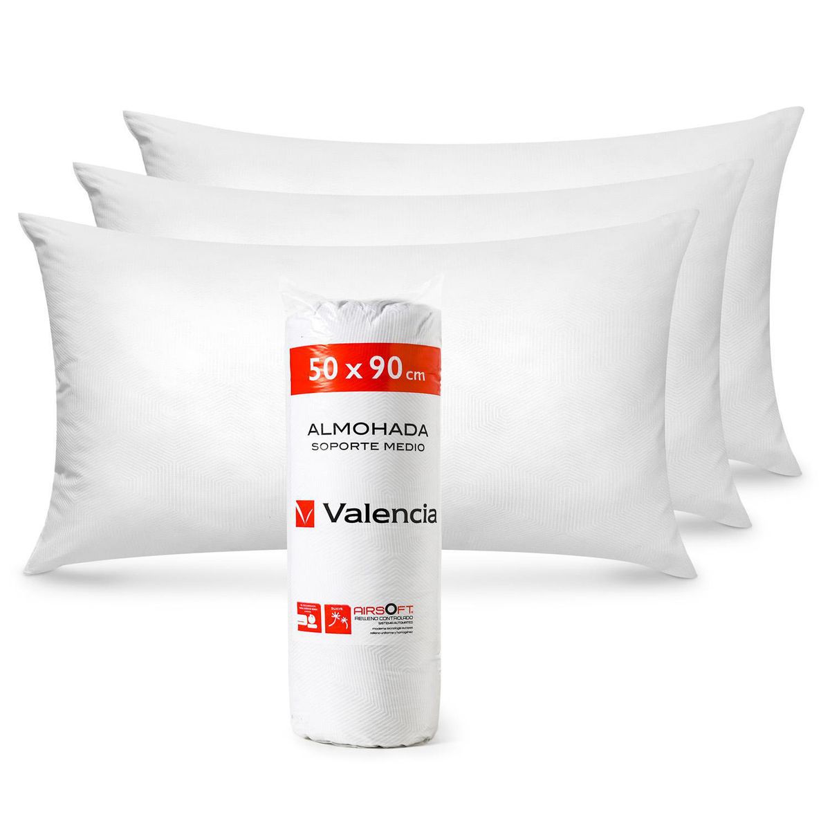 CANNON - Pack 4 Almohadas Valencia Medio de Fibra sintética para Dormir 50x90 cm