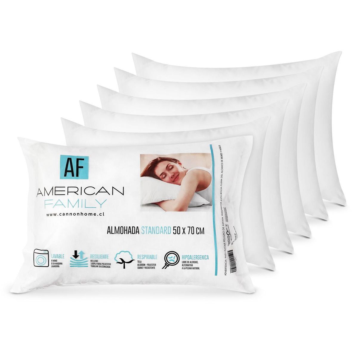 CANNON - Pack 6 Almohadas de Fibra sintética para Dormir 50x70 cm