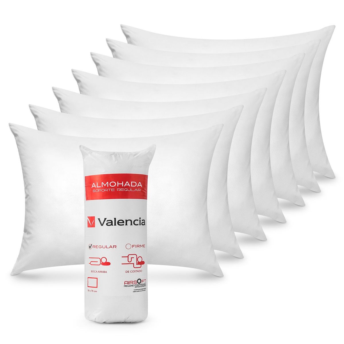 CANNON - Pack 8 Almohadas Valencia Medio de Fibra sintética para Dormir 50x70 cm