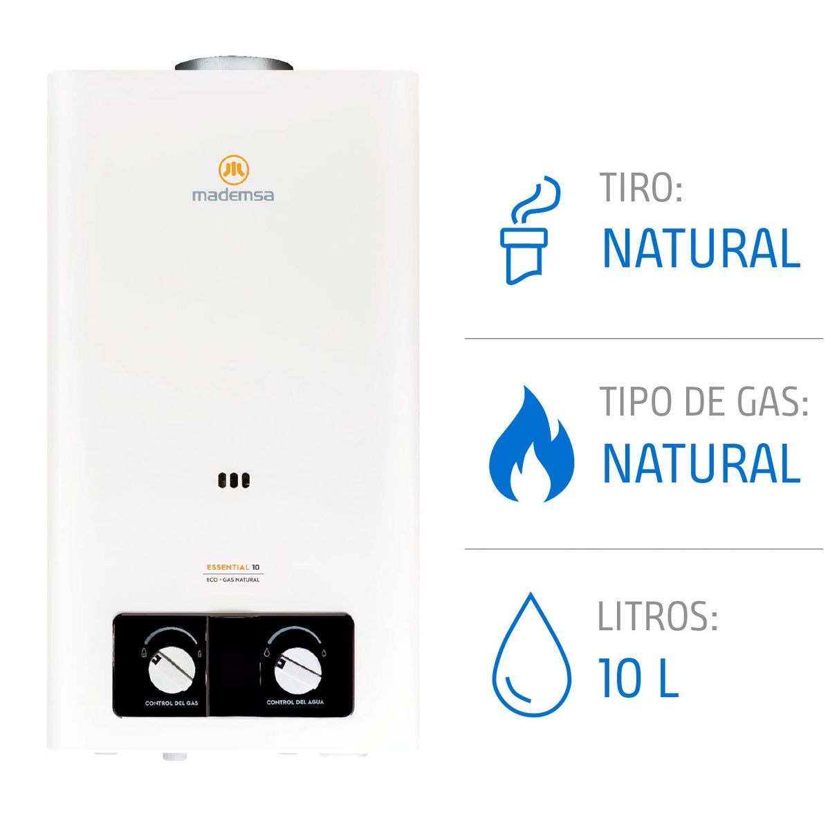 MADEMSA - Calefont Gas Natural 10 Litros Tiro Natural Ionizado