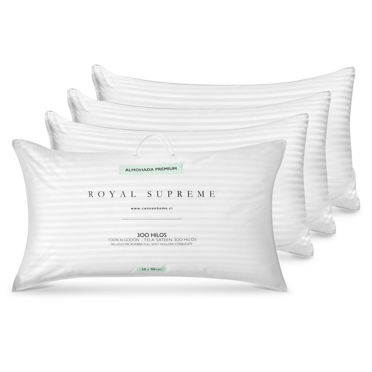 CANNON - Pack 4 Almohadas Premiun Dobby de Fibra sintética para Dormir 50x90 cm