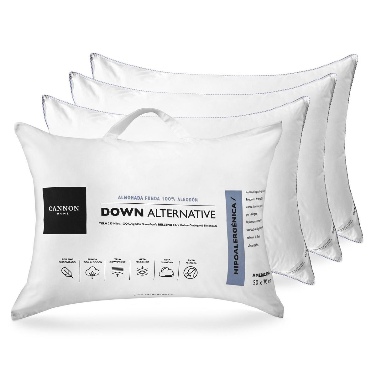 CANNON - Pack 4 Almohadas Down Alternative de Fibra sintética para Dormir 50x70 cm