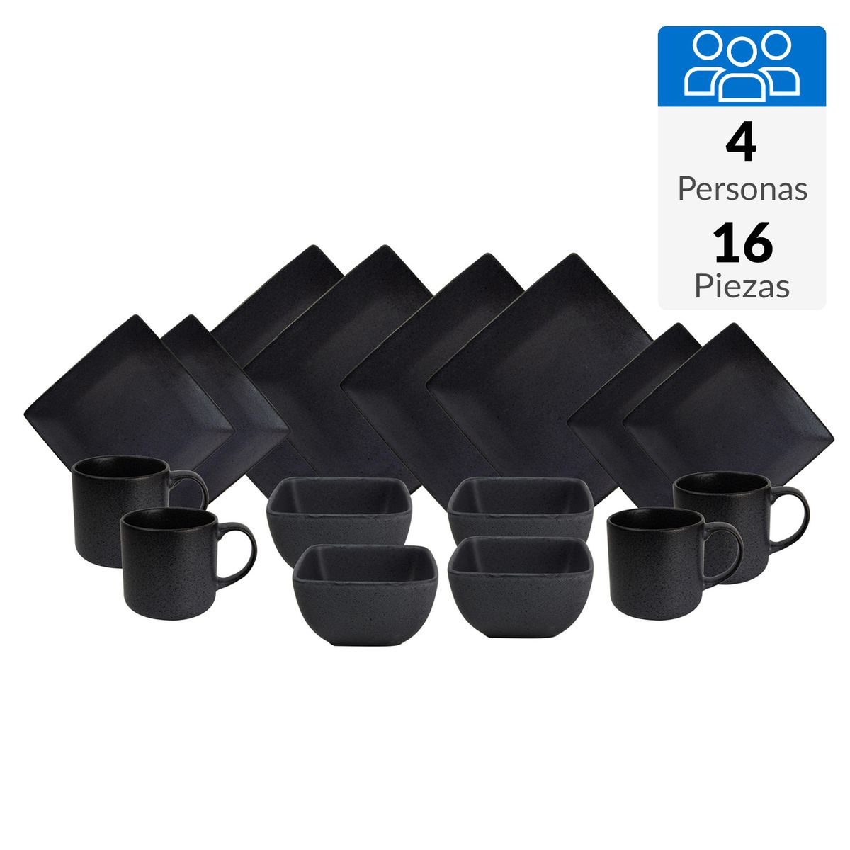 DECO EXPRESS - Juego Vajillas 16 Piezas Cerámica Manchester Negro