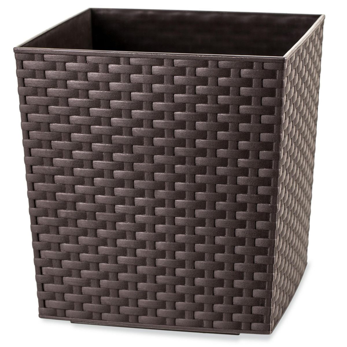 REYPLAST - Macetero Estilo Ratán Cuadrada de Plástico 24x25.5 cm Marrón 