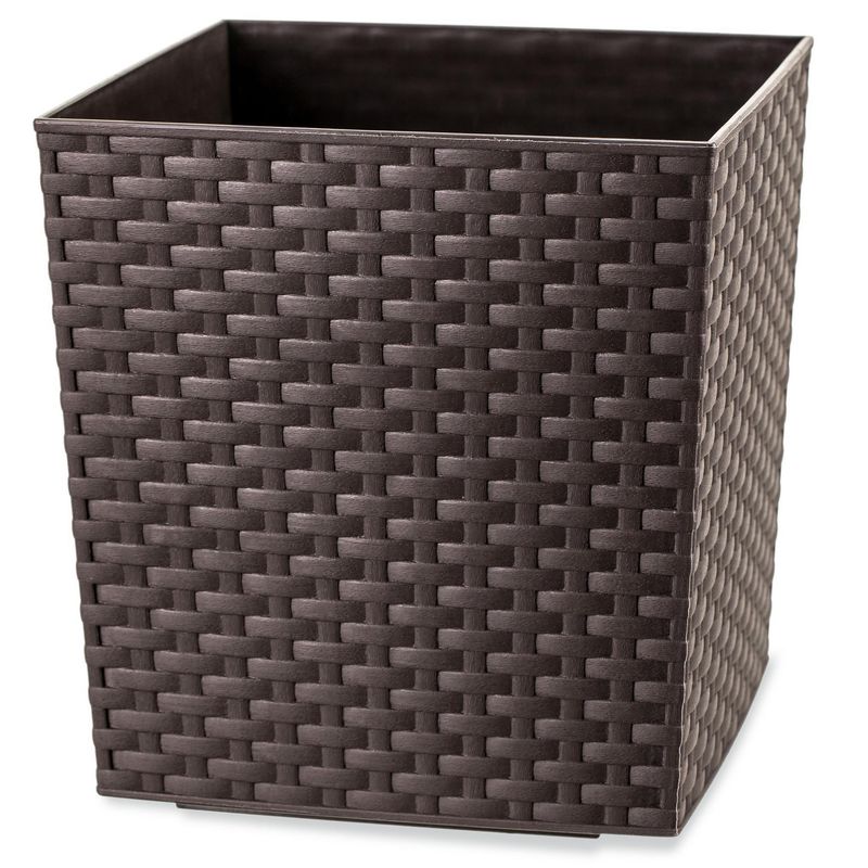 REYPLAST - Macetero Estilo Ratán Cuadrada de Plástico 24x25.5 Marrón