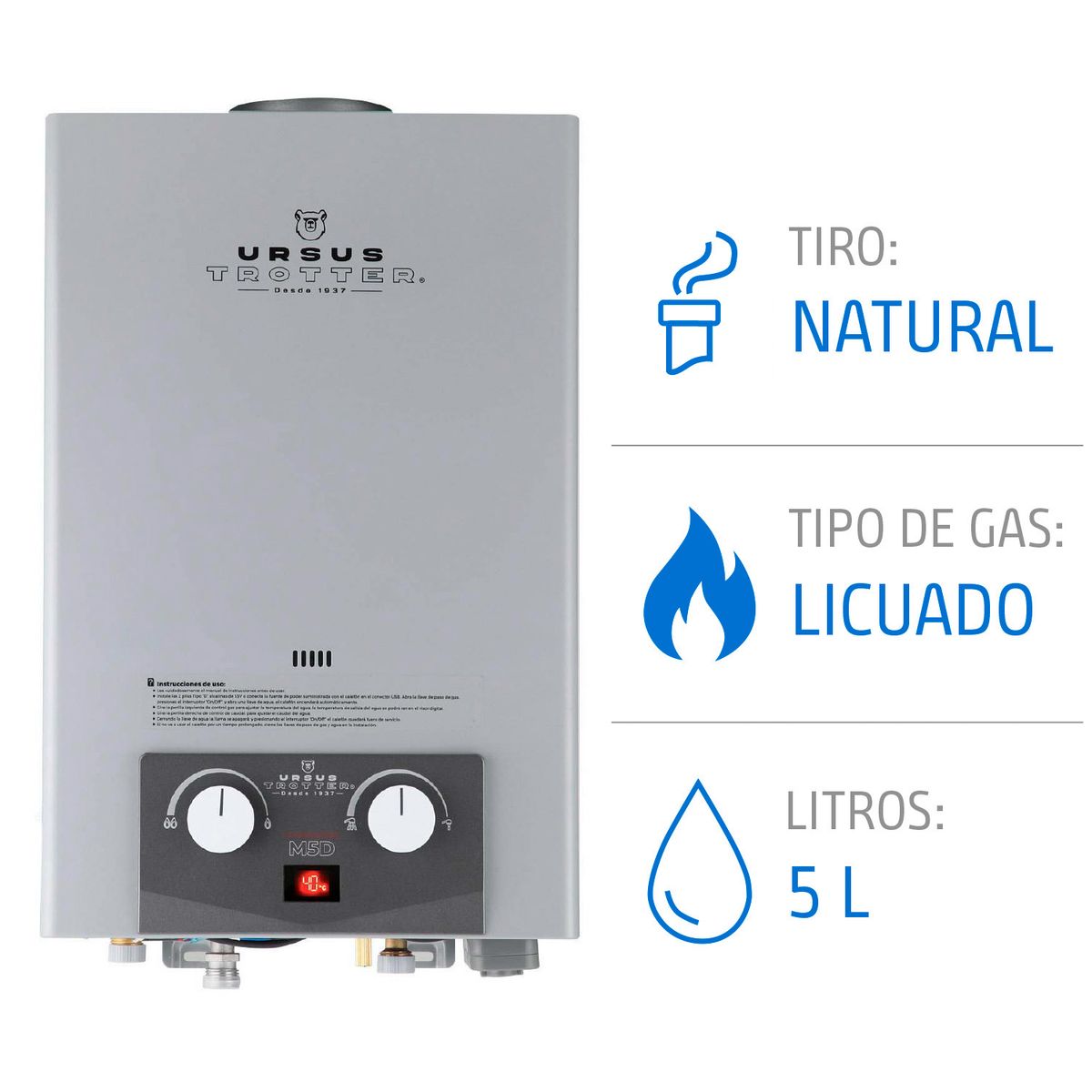 URSUS TROTTER - Calefont Gas Licuado 5 Litros Tiro Natural Ionizado
