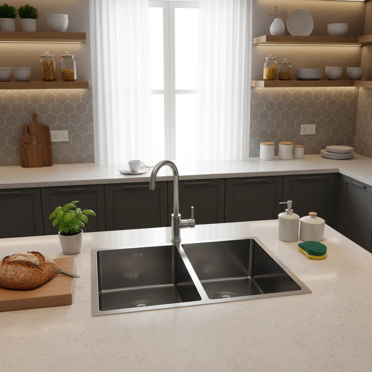 SPLENDID - Lavaplatos Empotrado Bajo Cubierta 2 Cubeta(s) 82x22x45 cm Acero inoxidable