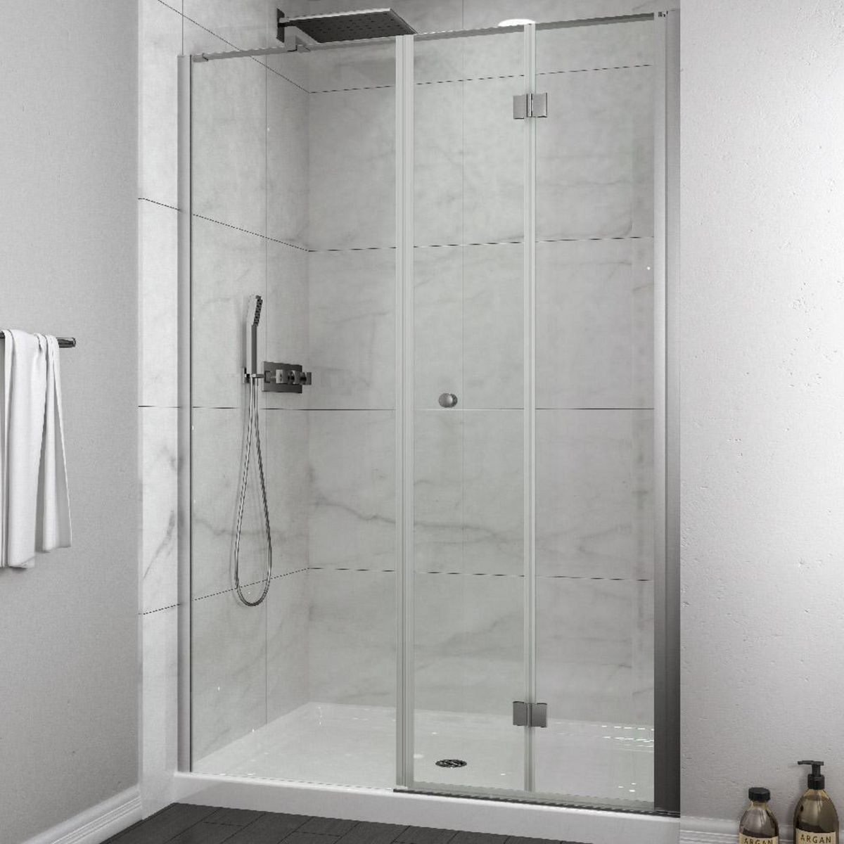 DUSCHY - Set Mampara Plegable Hoja Fija Cierre 120 CM