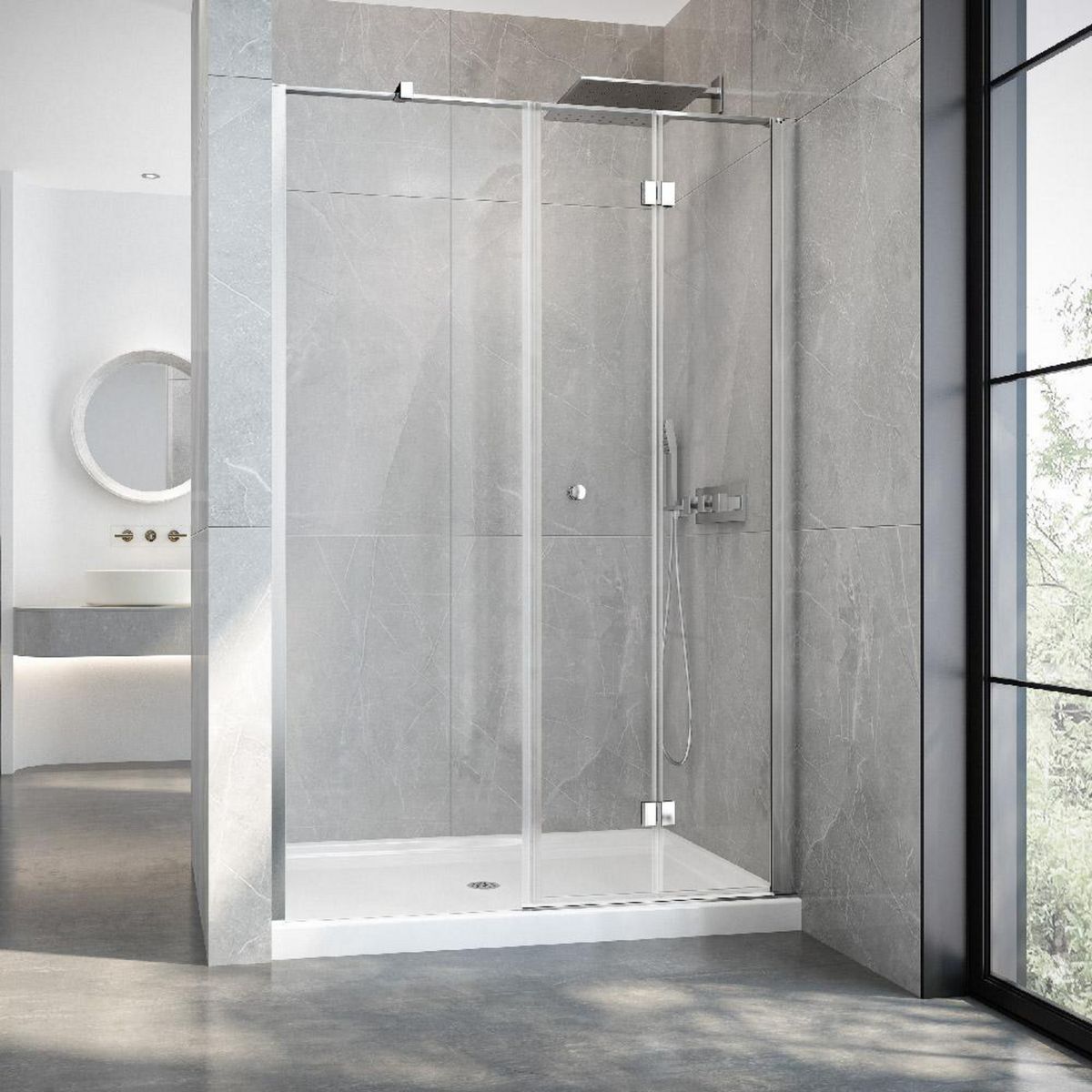 DUSCHY - Set Mampara Plegable Hoja Fija Cierre 110 CM