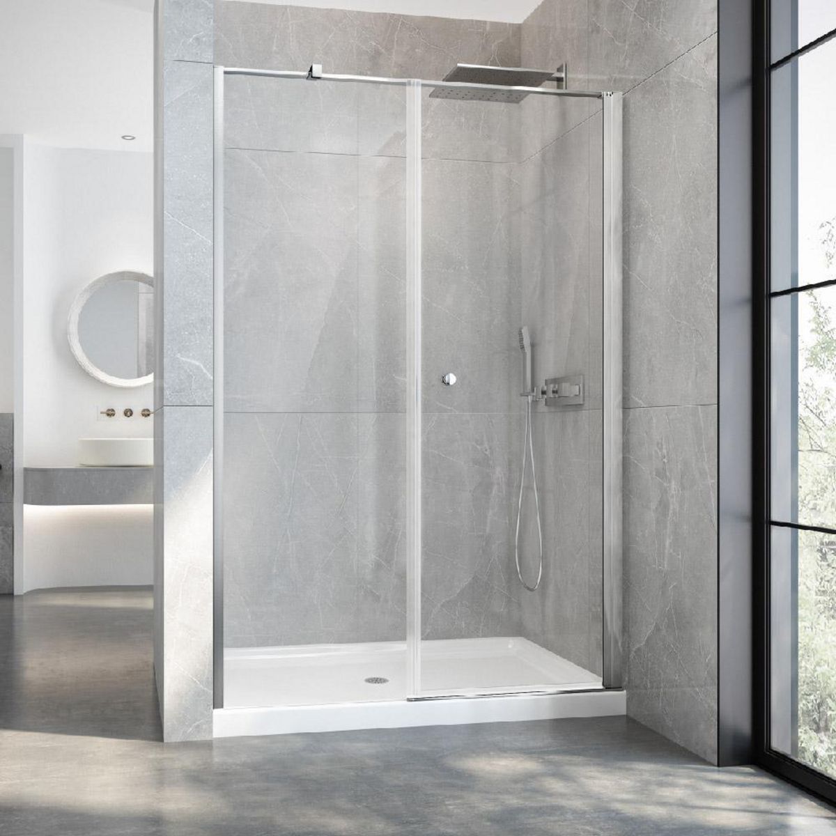 DUSCHY - Set Mampara Plegable Hoja Fija Cierre 120 CM