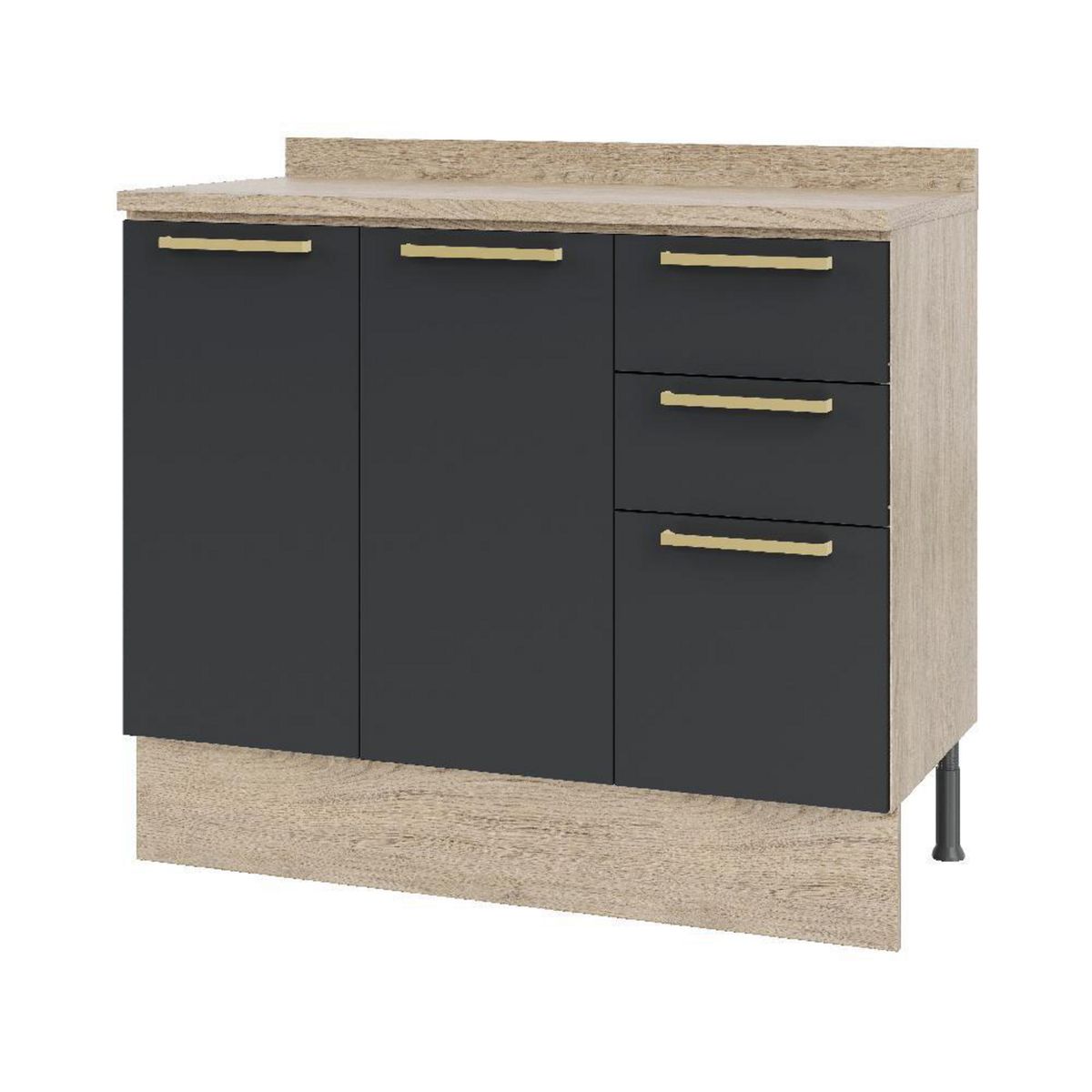 DUSCHY - Mueble Base con Cubierta 3 Puertas Y 2 Cajones Grafito