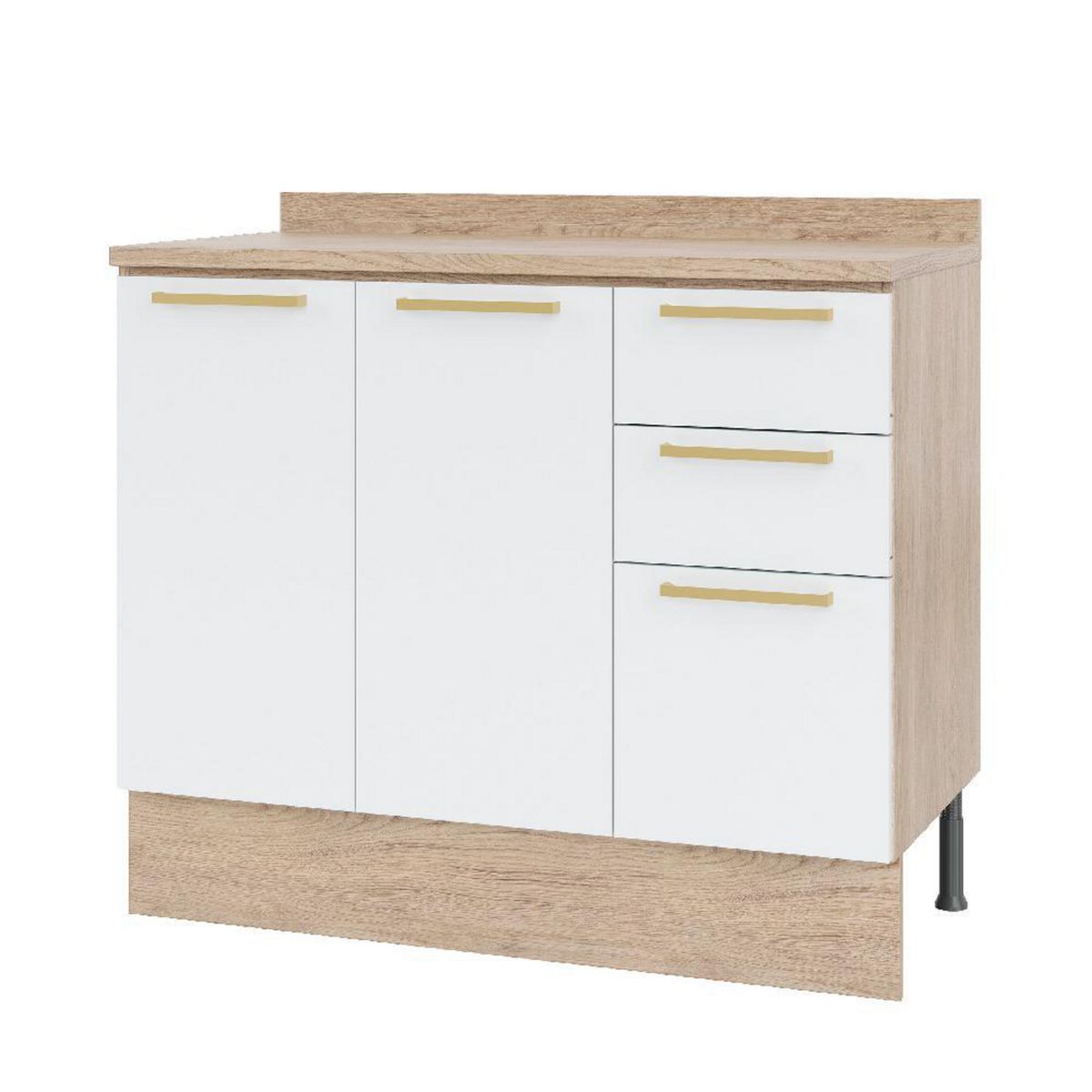 DUSCHY - Mueble Base con Cubierta 3 Puertas Y 2 Cajones Blanco